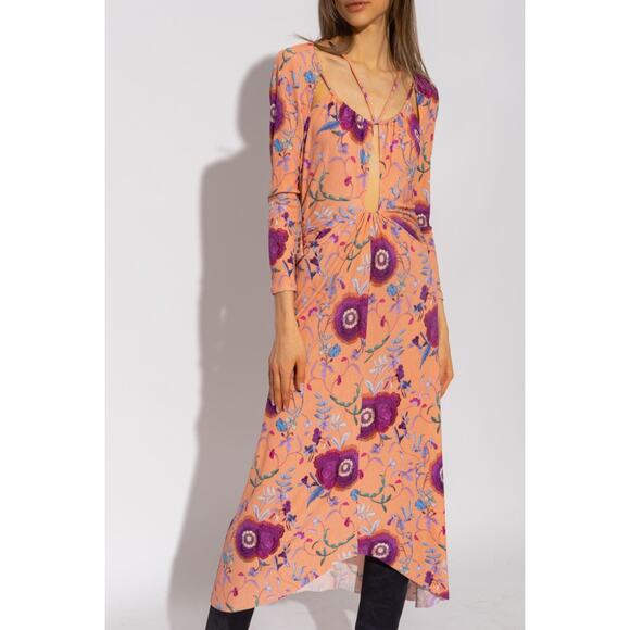ISABEL MARANT Jadessi Dress Floral Long Sleeve Cutout Midi 44 Pink - Picture 1 of 11